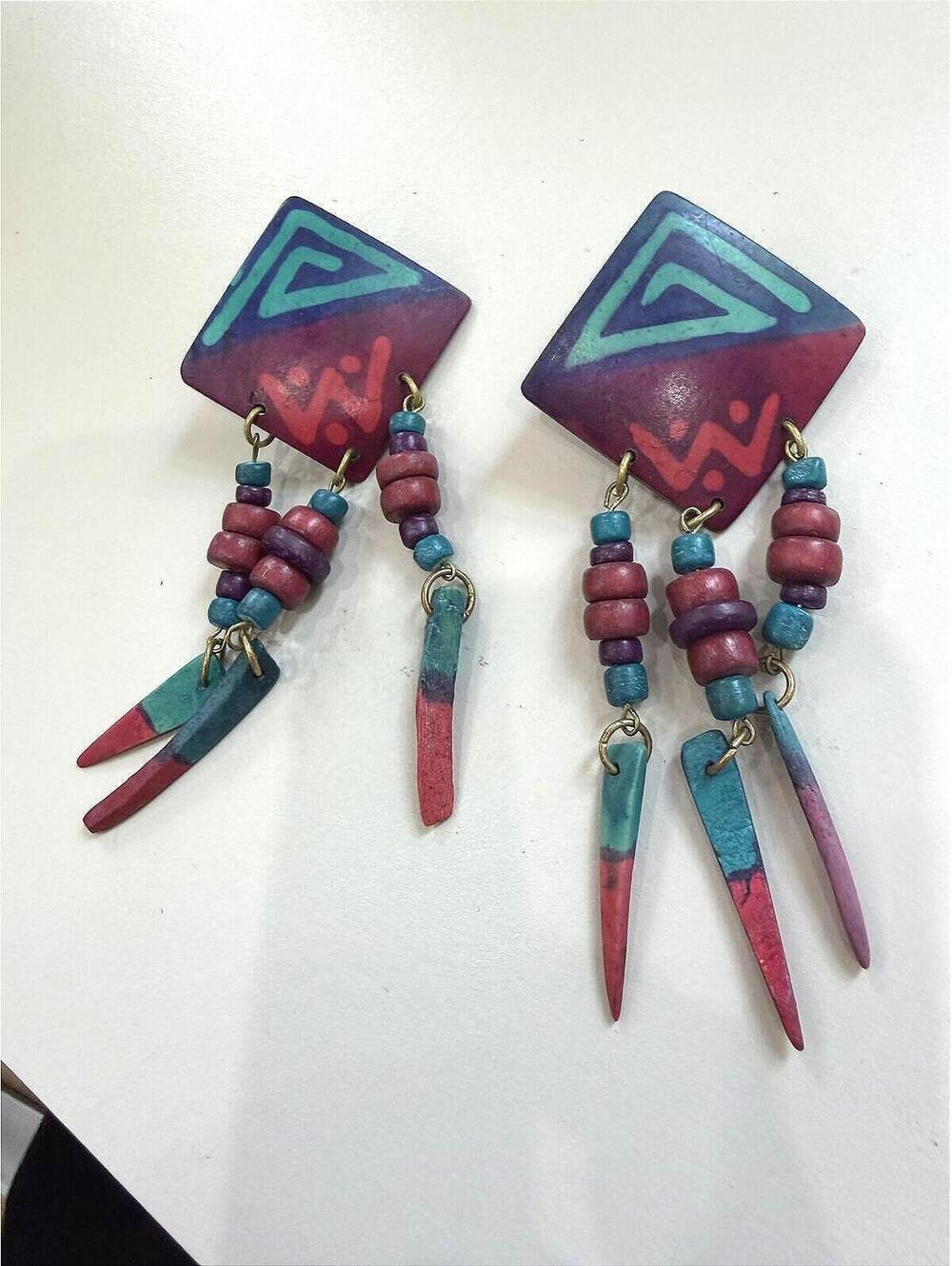 Handmade Geometric Beaded Dangle Earrings